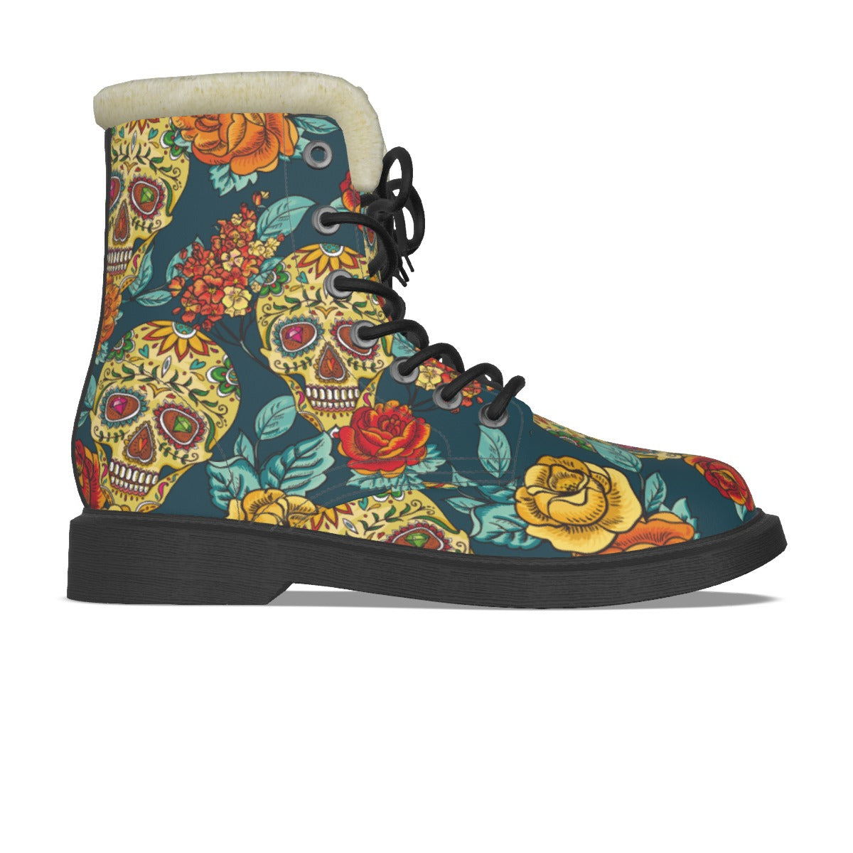 Day of the dead sugar skull Halloween Women's Plush Martin Boots