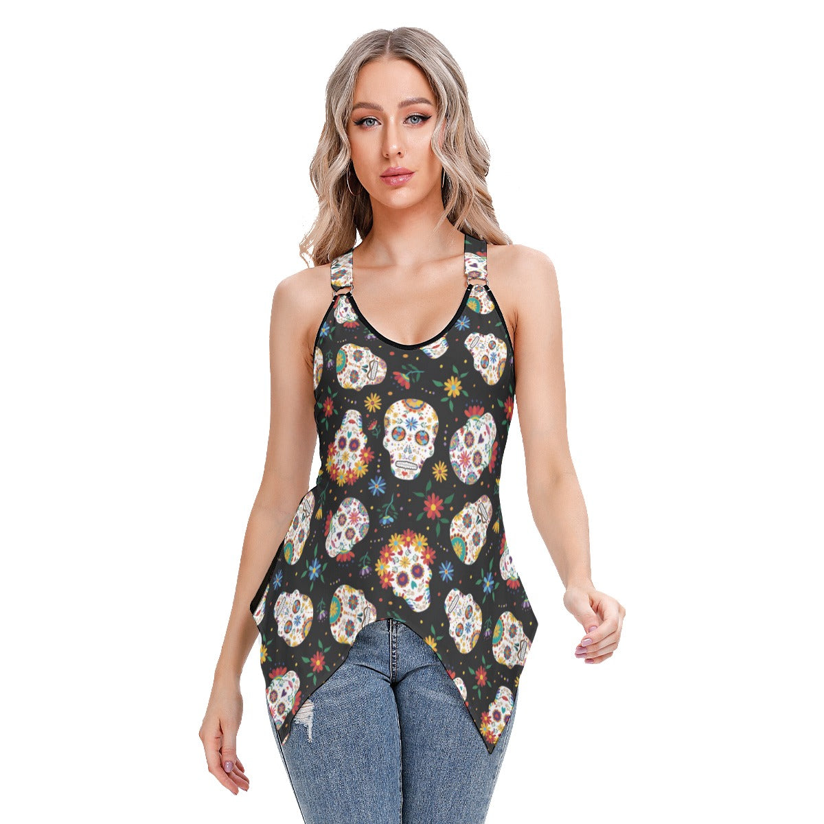 Dia de los muertos pattern sugar skull Women's Skinny Sport Tank Top