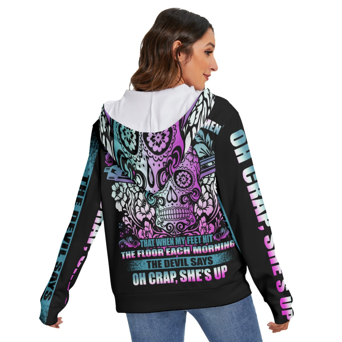 Gothic Sugar skull Women's Heavy Fleece Zip-on-the-Side Hoodie