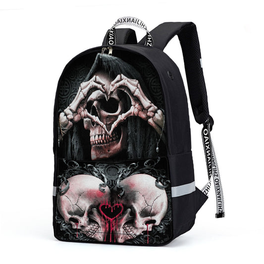 Grim reaper heart Backpack With Reflective Bar, Gothic skull backpack, skeleton backpack