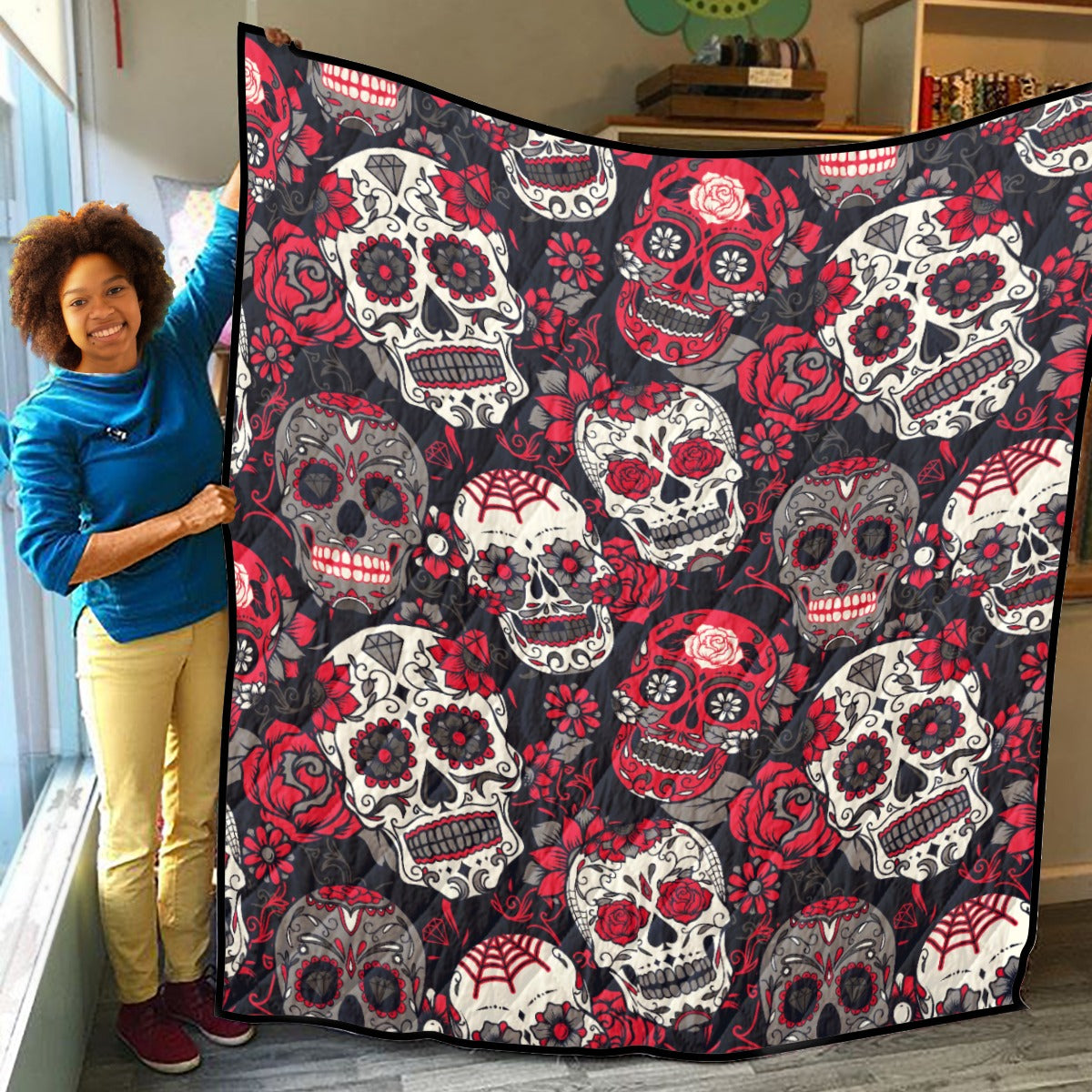 Halloween sugar skull day of the dead Household Lightweight & Breathable Quilt