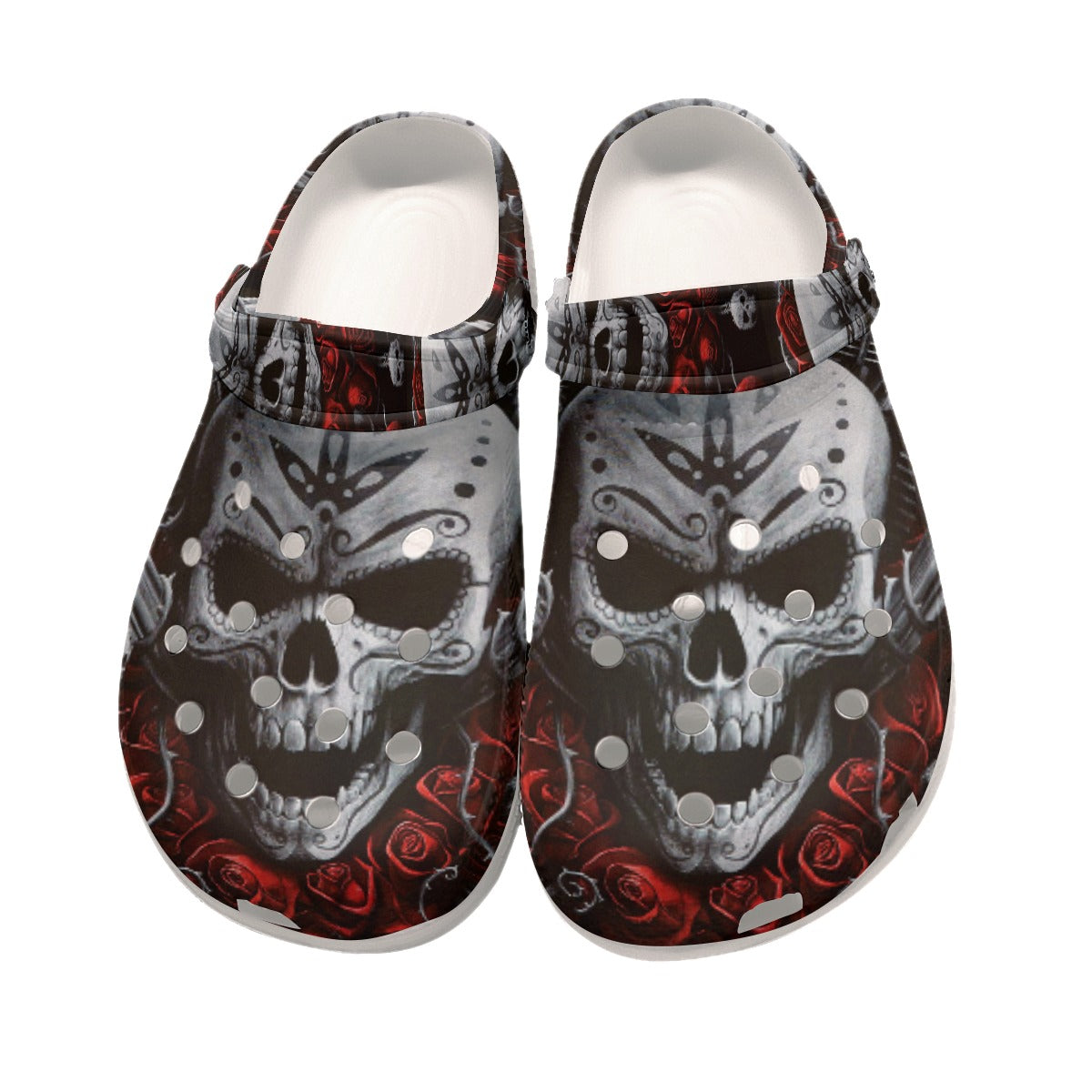 Skull biker Men Classic Clogs, Gothic skull men's sandals, Halloween skull skeleton gothic shoes