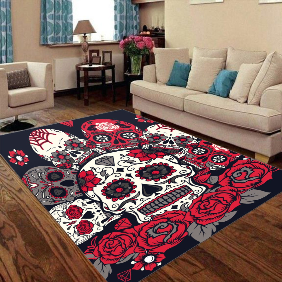 Sugar skull floral Foldable Rectangular Floor Mat