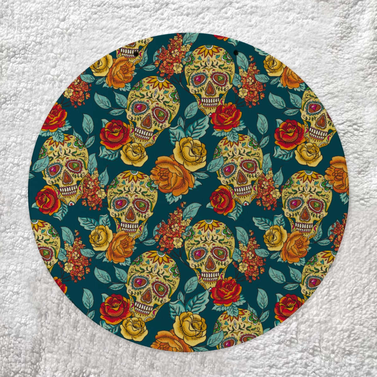 Sugar skull christmas decoration, Round doorplate with bow decoration, skeleton doorplate decoration