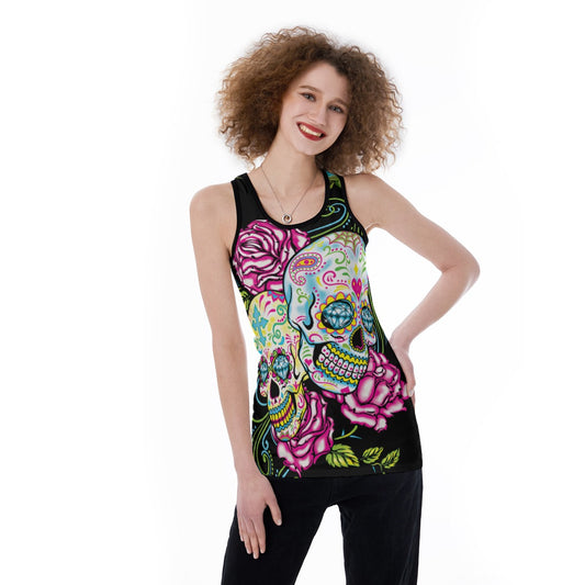 Day of the dead skull Women's Back Hollow Tank Top, sugar skull gothic tank top