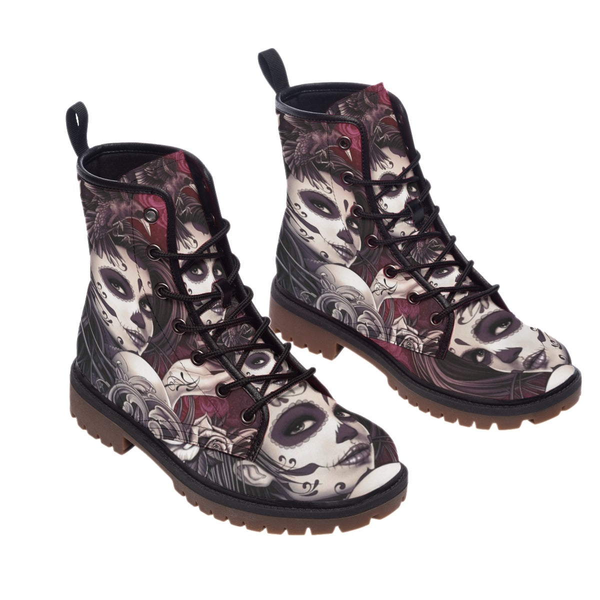 Sugar skull girls Men's Women's Martin Short Boots, Day of the dead girl skeleton shoes boots