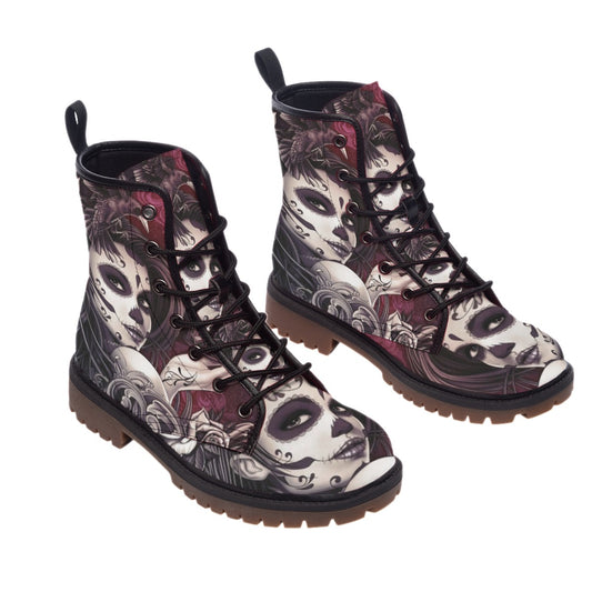 Sugar skull girls Men's Women's Martin Short Boots, Day of the dead girl skeleton shoes boots