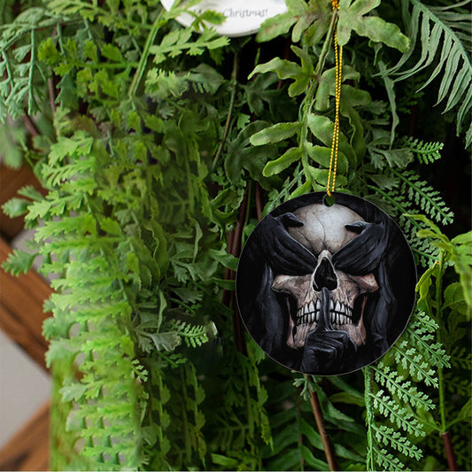 Grim reaper skull Round Christmas Tree Pendant | Wooden, skull ornament, skeleton ornament