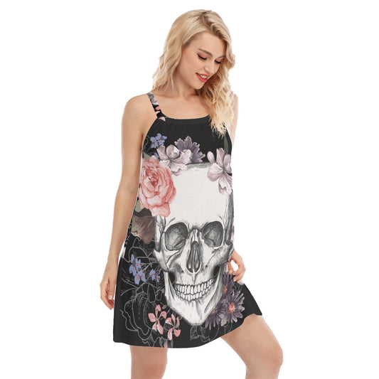 Floral skull Women's Sleeveless Cami Dress, Halloween skeleton skull dress