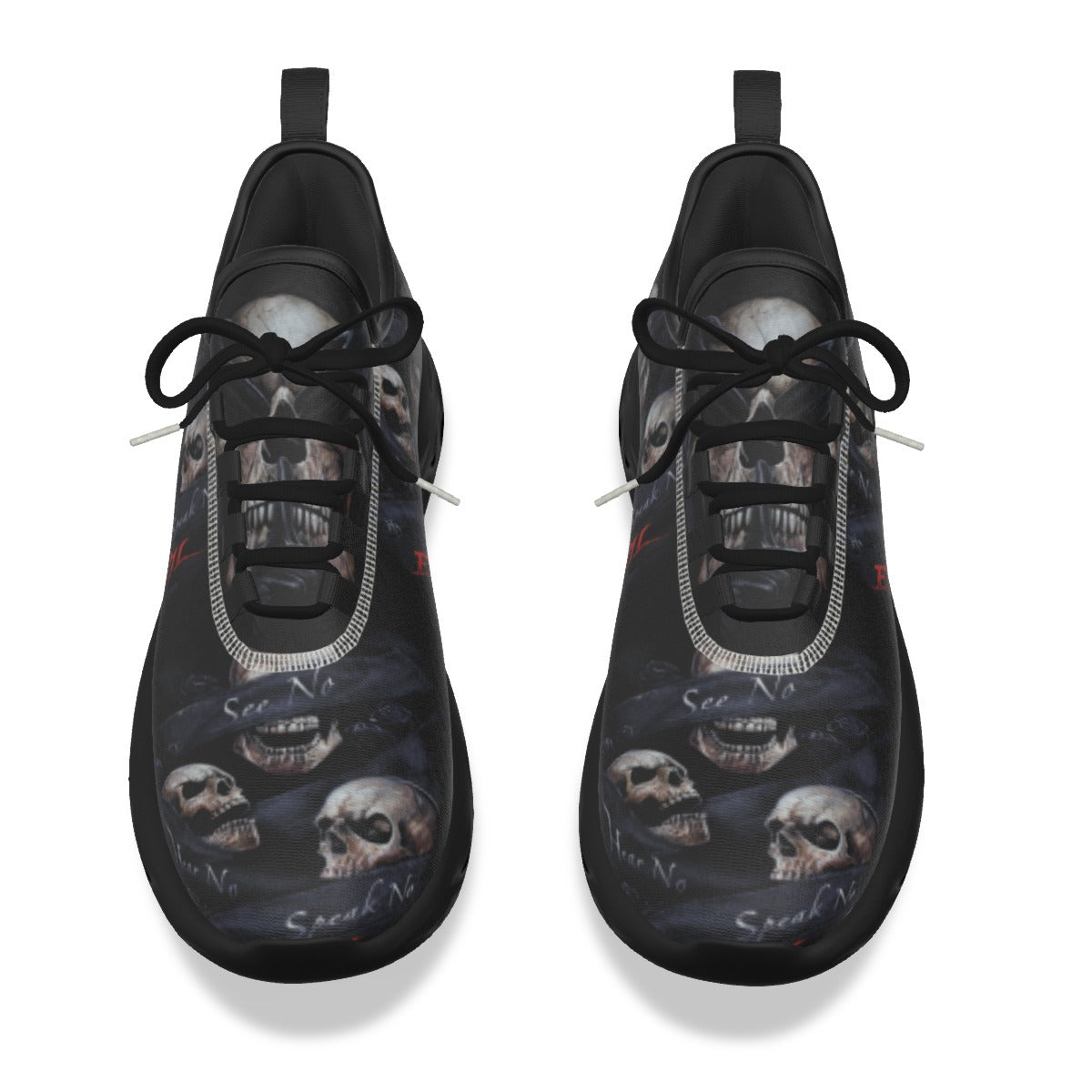 No see no hear no speak evils Men's Light Sports Shoes, skull gothic Halloween men's shoes