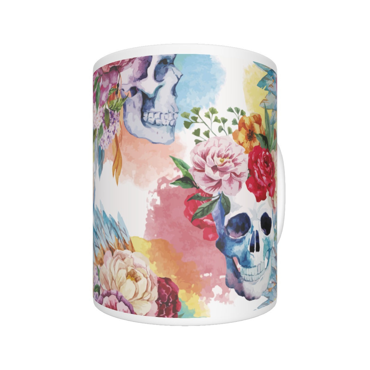 Floral skull Ceramics mug, gothic rose skull day of the dead tumbler cup mug