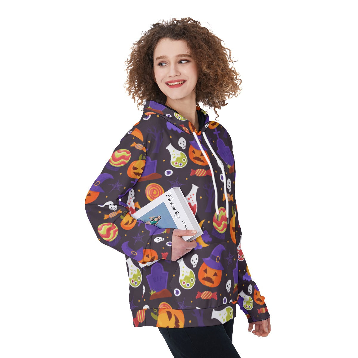 Halloween Pumpkin Women's Pullover Hoodie, Gothic skeleton pumpkin Hoode