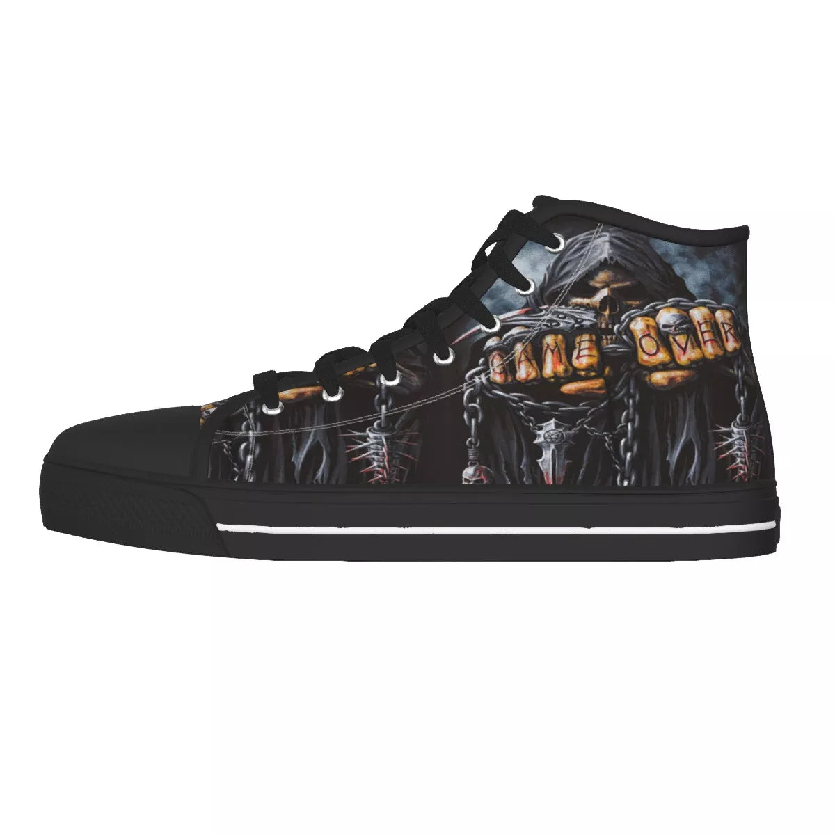 Game over Grim reaper Men's Canvas Shoes, sugar skull sneaker shoes