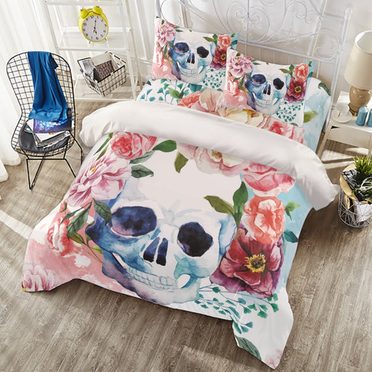 Floral rose skull Four-piece Duvet Cover Set, Sugar skull bedding cover sets