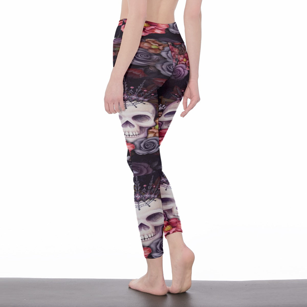 Floral skull Day of the dead Women's Casual Leggings, sugar skull leggings, skull yoga fitness pants