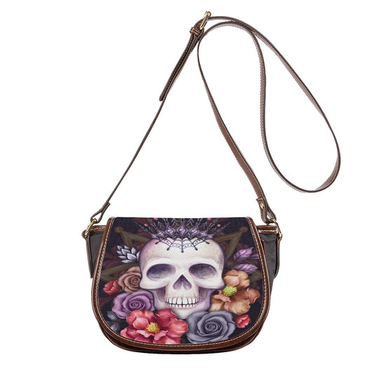 Gothic floral skull Tambourin Bag With Single Strap