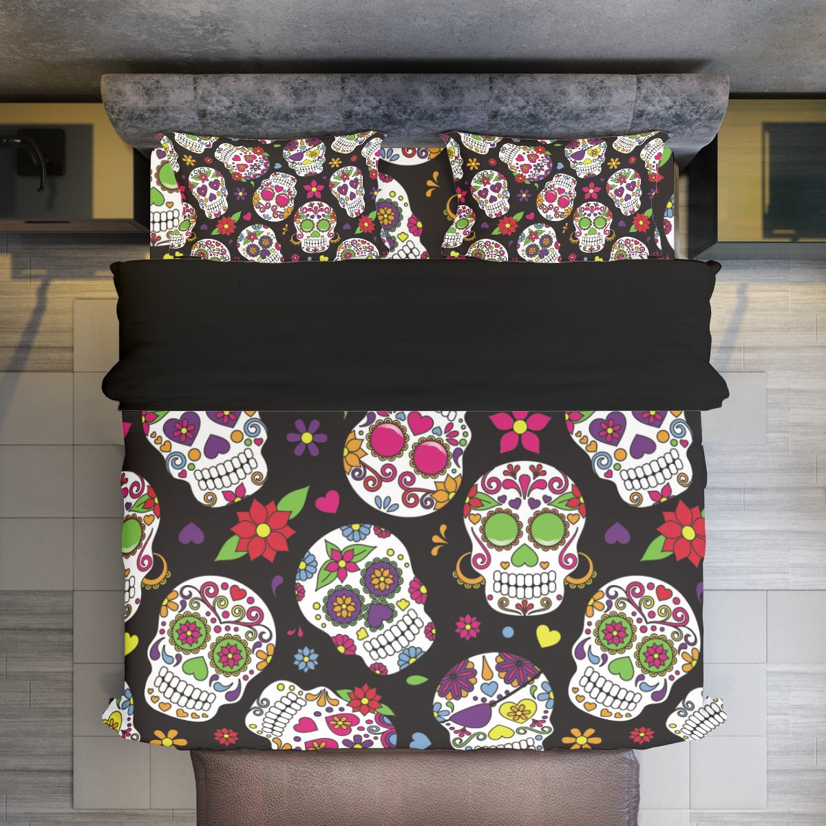Dia de los muertos Four-piece Duvet Cover Set, Mexican calaveras skull bedding cover set