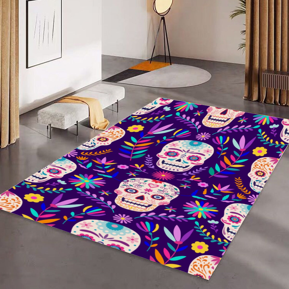 Day of the dead Halloween sugar skulls Foldable Rectangular Floor Mat