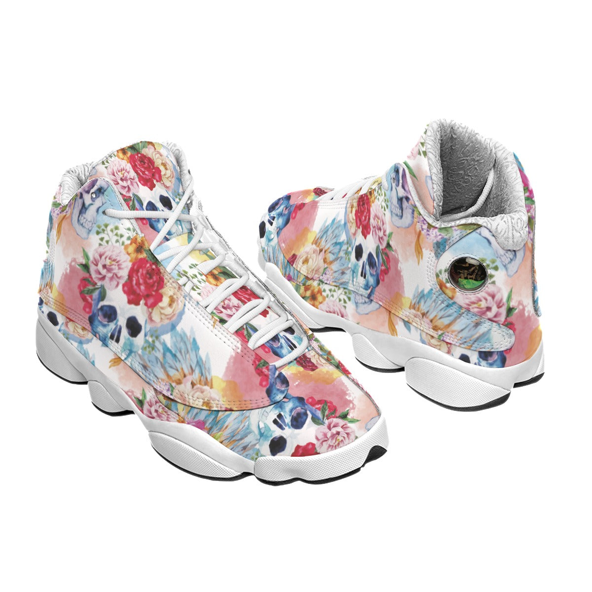Floral skull sugar skull Women's Curved Basketball Shoes With Thick Soles