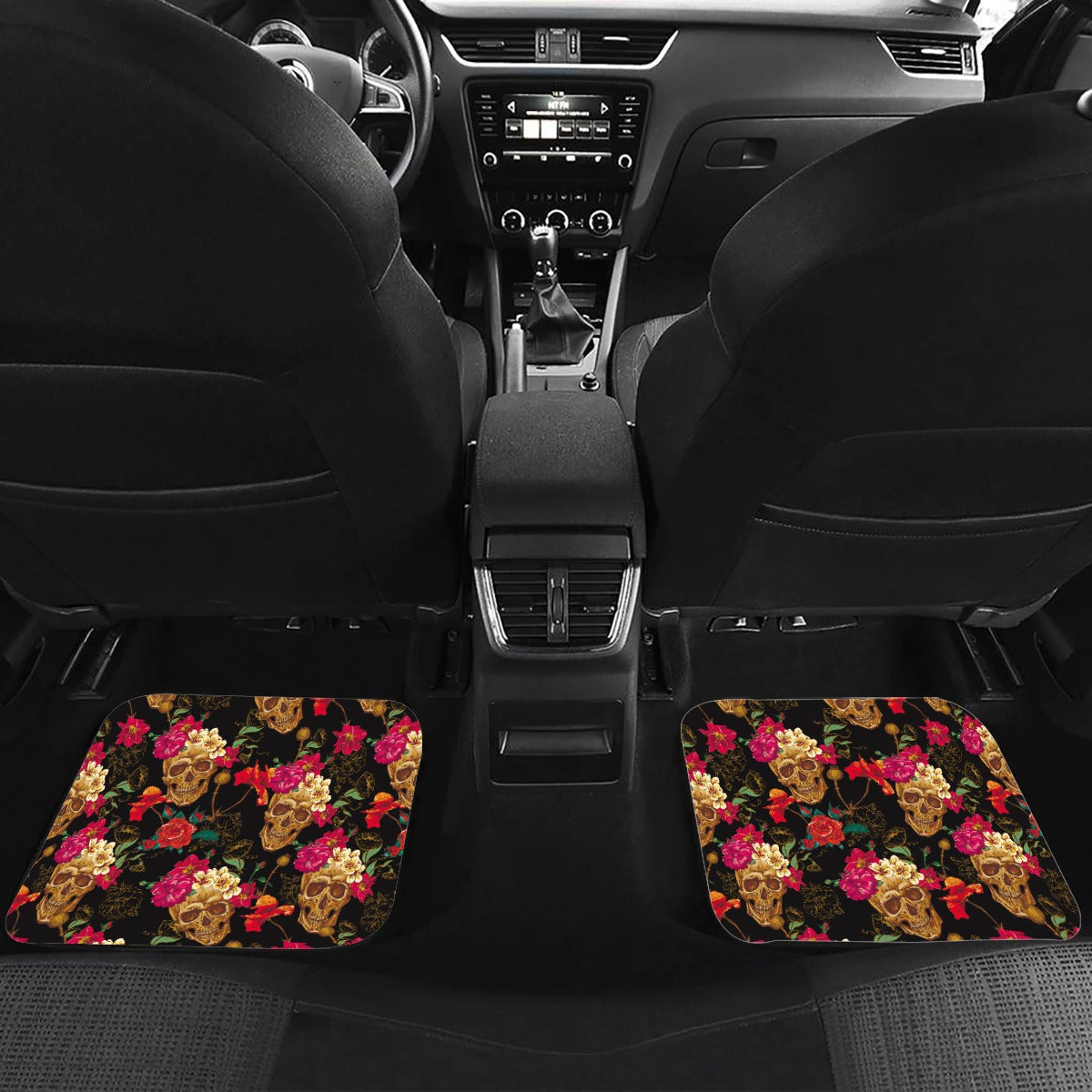 Gothic floral skull Mining Car Mats