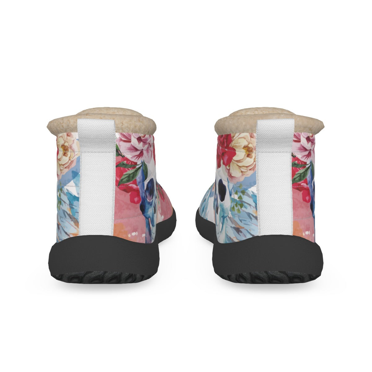 Floral skull Women's Plush Boots, Rose skull boots, skull shoes boots