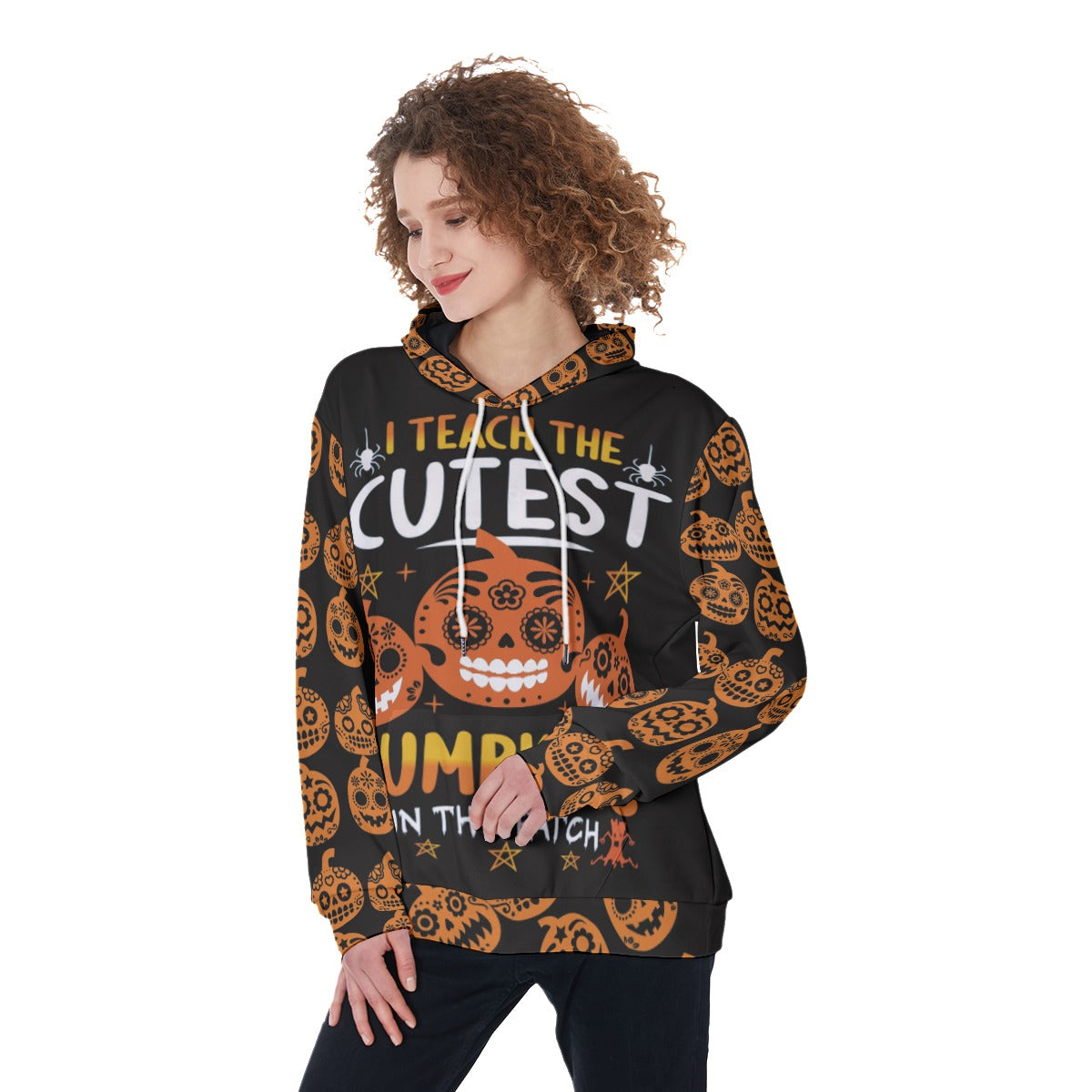 Sugar skull Halloween pumpkin Women's Pullover Hoodie