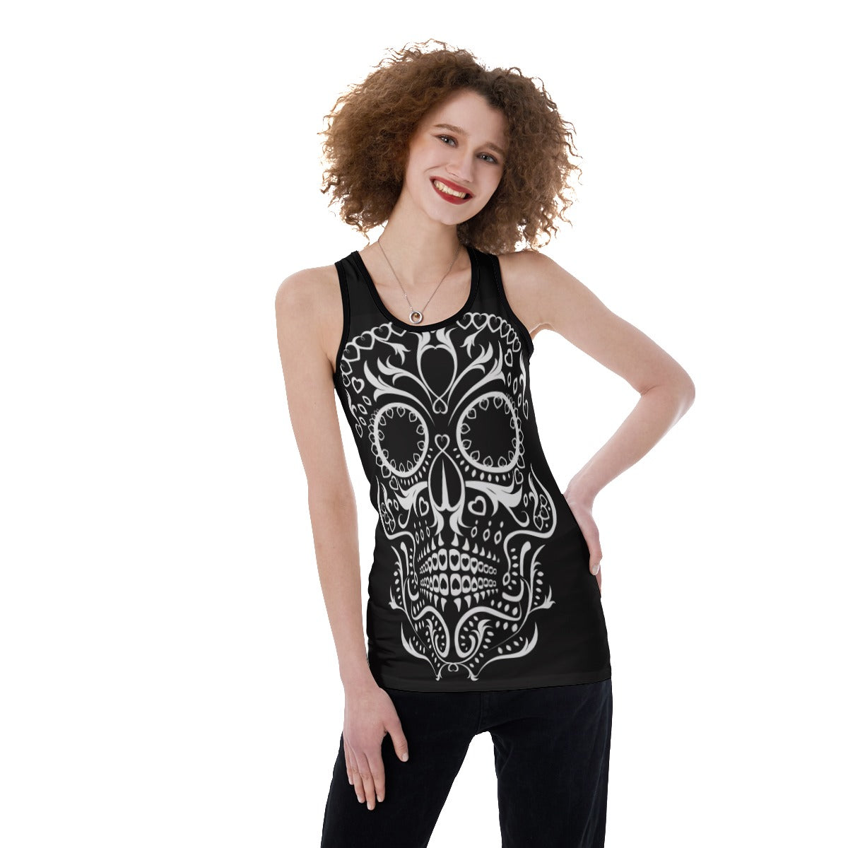 Candy sugar skull Women's Back Hollow Tank Top