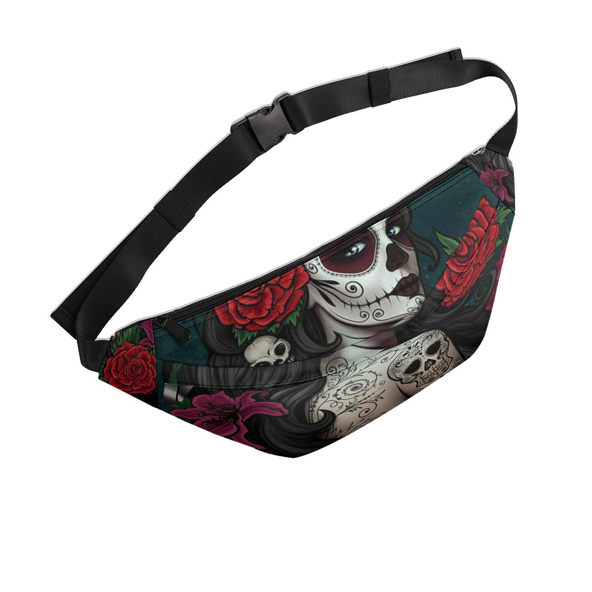 Sugar skull Day of the dead Large Fanny Bag, Mexican skeleton skull girls waist fanny bag purse