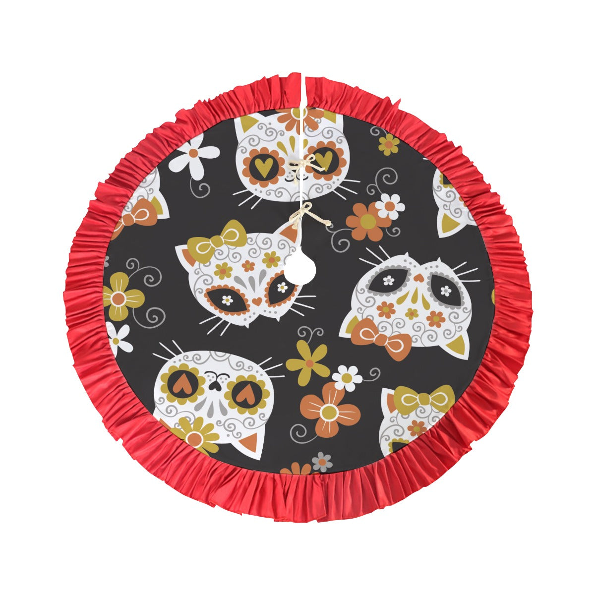 Cat sugar skull Red Christmas Tree Skirt