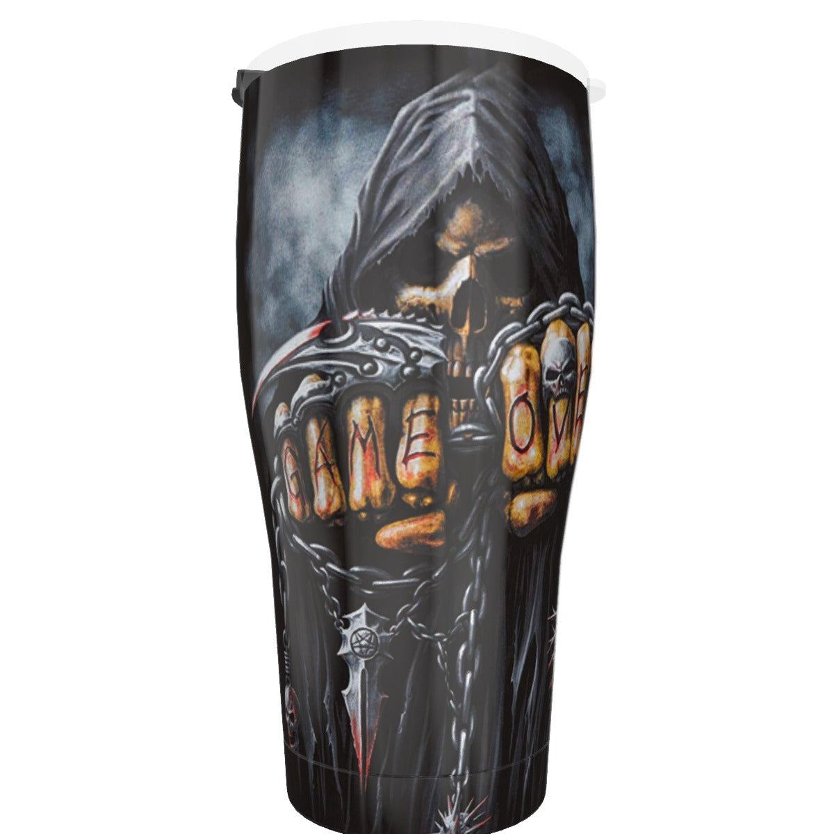 Grim Reaper Game Over skull Tumbler 30oz