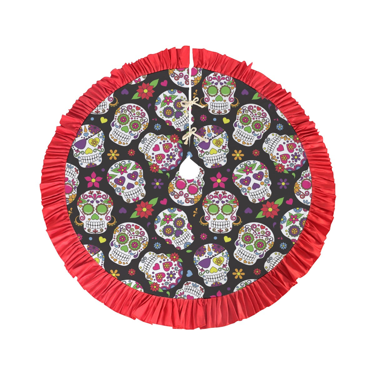 Day of the dead candy skulls Red Christmas Tree Skirt