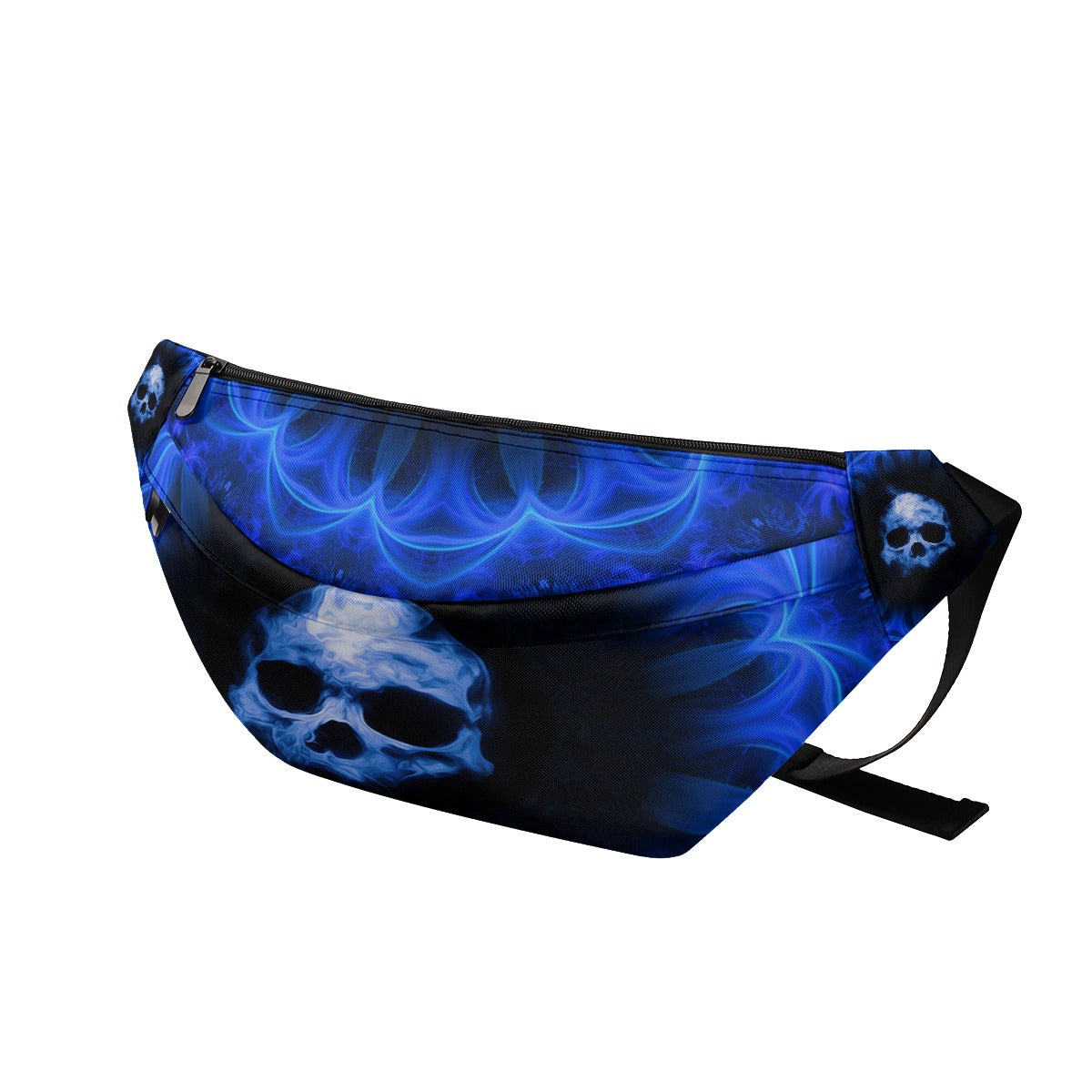 Gothic skeleton Halloween Large Fanny Bag, Flaming skull Horror fanny waist bag purse