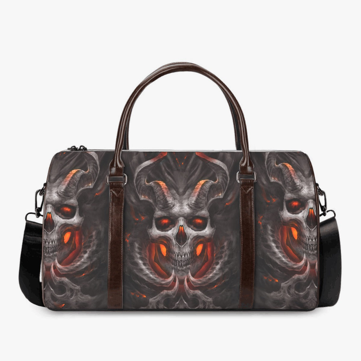 Flame skull Carry on Weekender Overnight Bag, flaming skull Overnight Bag, evil large travel bag, halloween Vacation Holidays Travel Bag