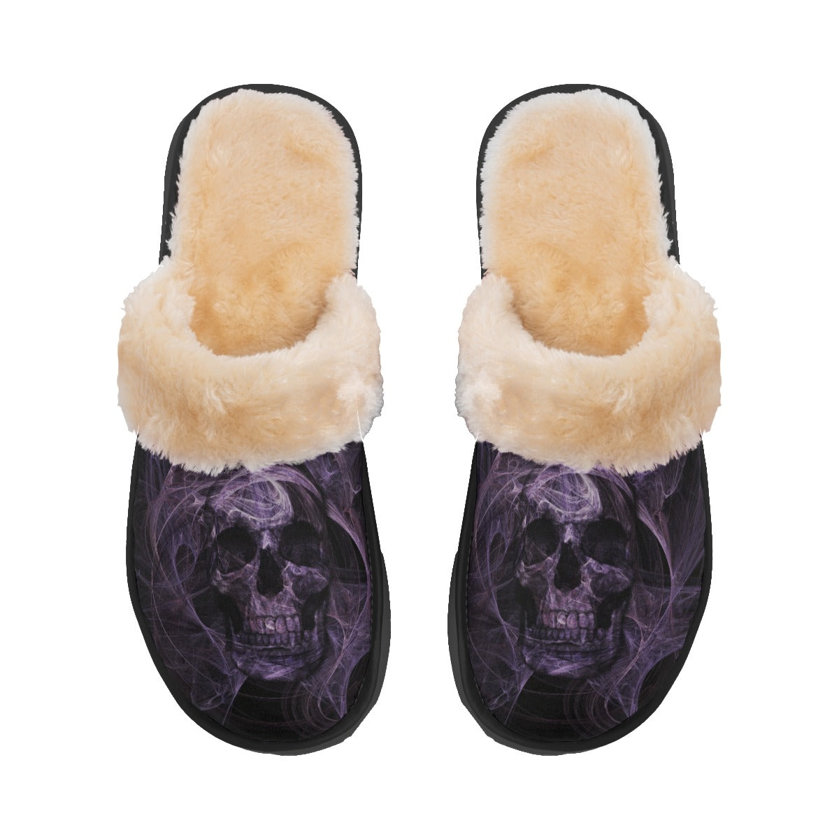 Flaming fire skull Women's Home Plush Slippers, Skeleton Halloween horror skull sandals slippers