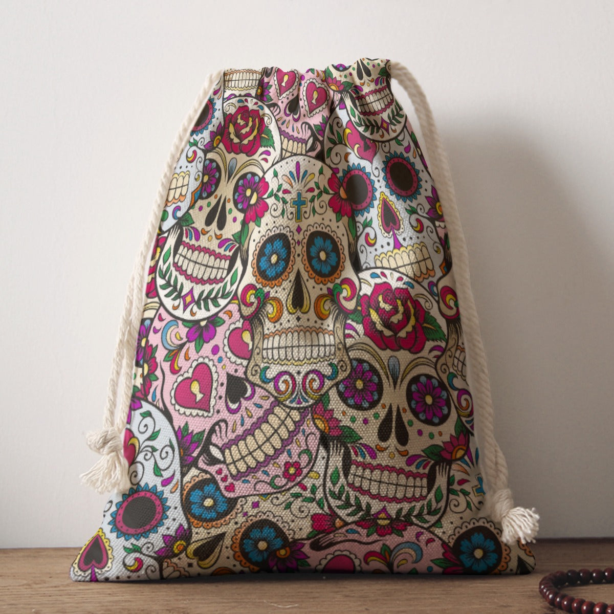 Gothic Dia de los muertos sugar skull Drawstring Bag