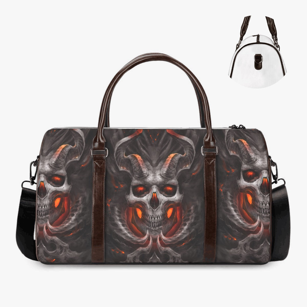 Flame skull Carry on Weekender Overnight Bag, flaming skull Overnight Bag, evil large travel bag, halloween Vacation Holidays Travel Bag