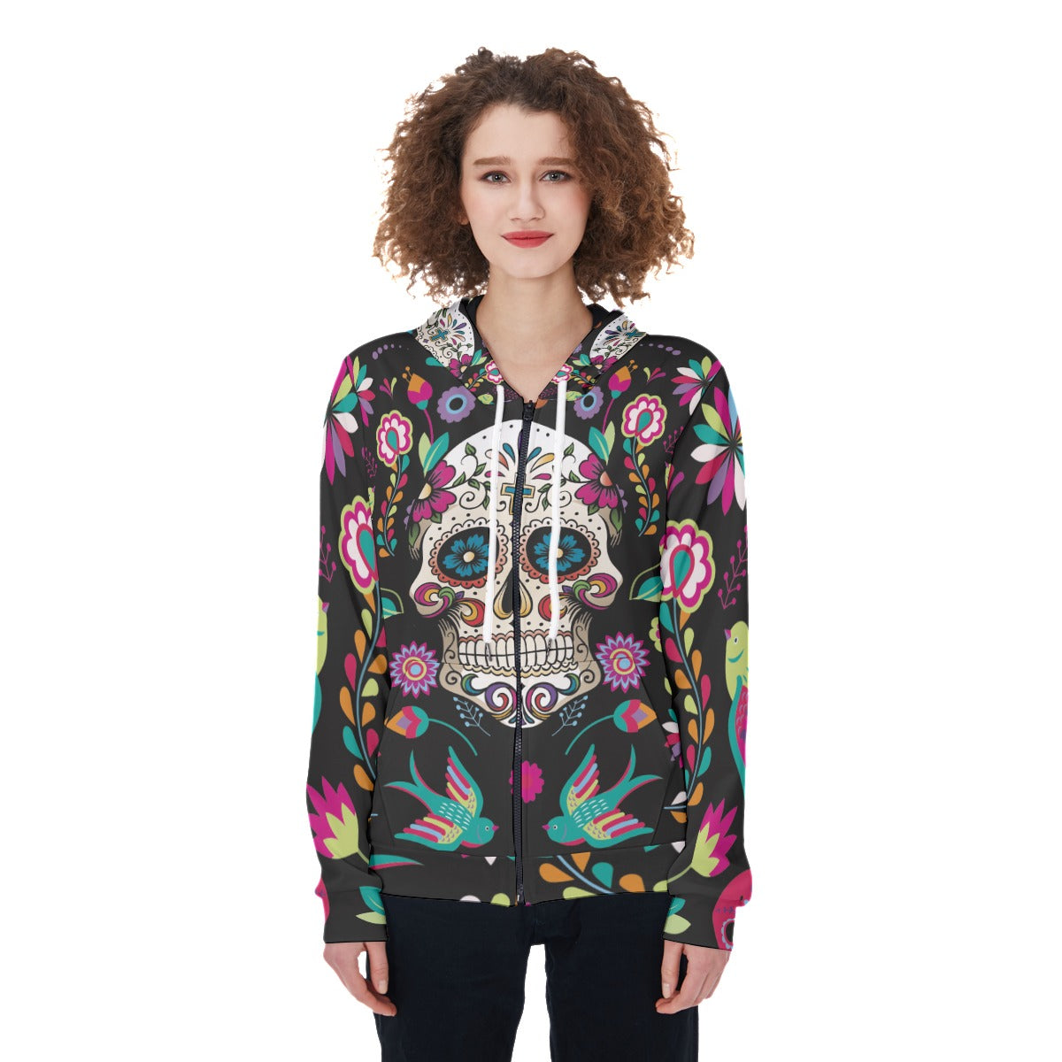 Sugar skull Calaveras Mexican skull Women's Zip Up Hoodie