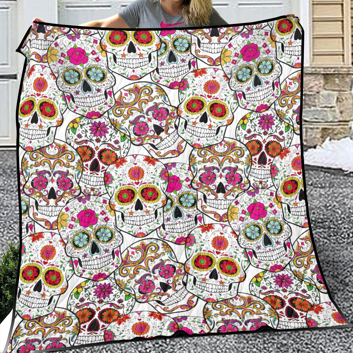 Day of the dead gothic sugar skull Household Lightweight & Breathable Quilt, Calaveras skull blanket