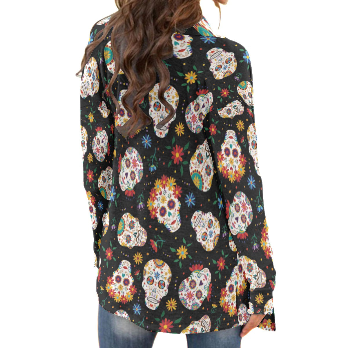 Halloween sugar skull Women's Cardigan With Long Sleeve