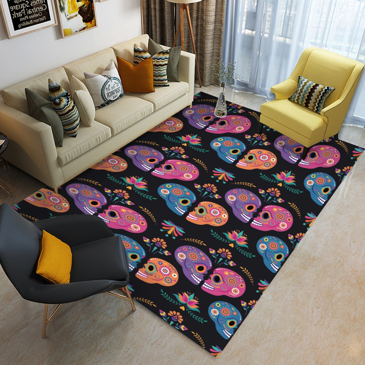 Sugar skull love couple heart Foldable Rectangular Floor Mat