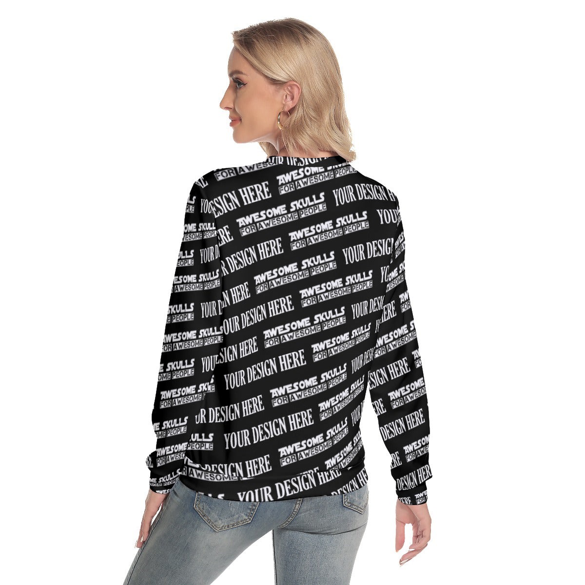 Custom print on demand pod Women's Hoodie Slim Round Neck Sweatshirt