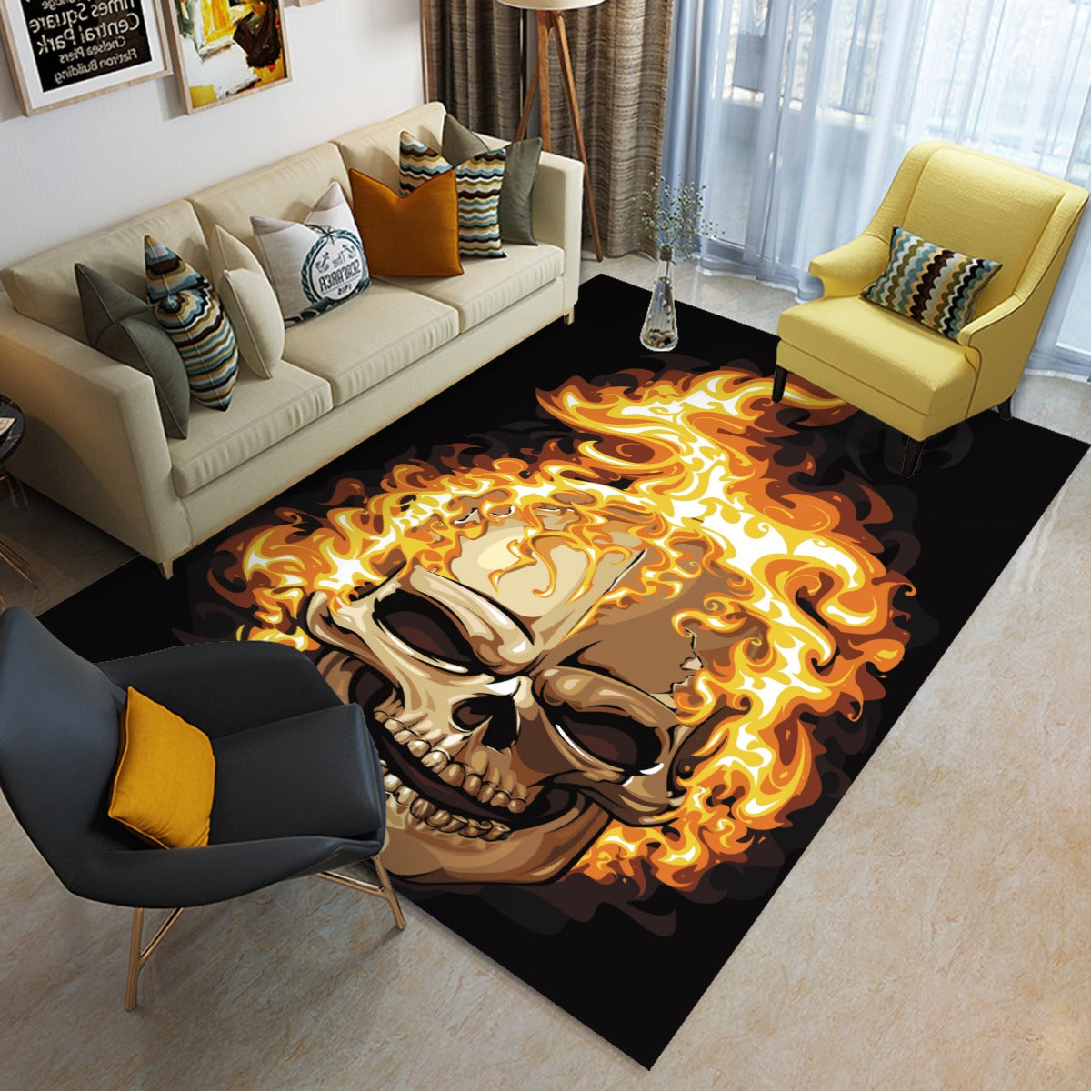 Flaming gothic skull Foldable Rectangular Floor Mat