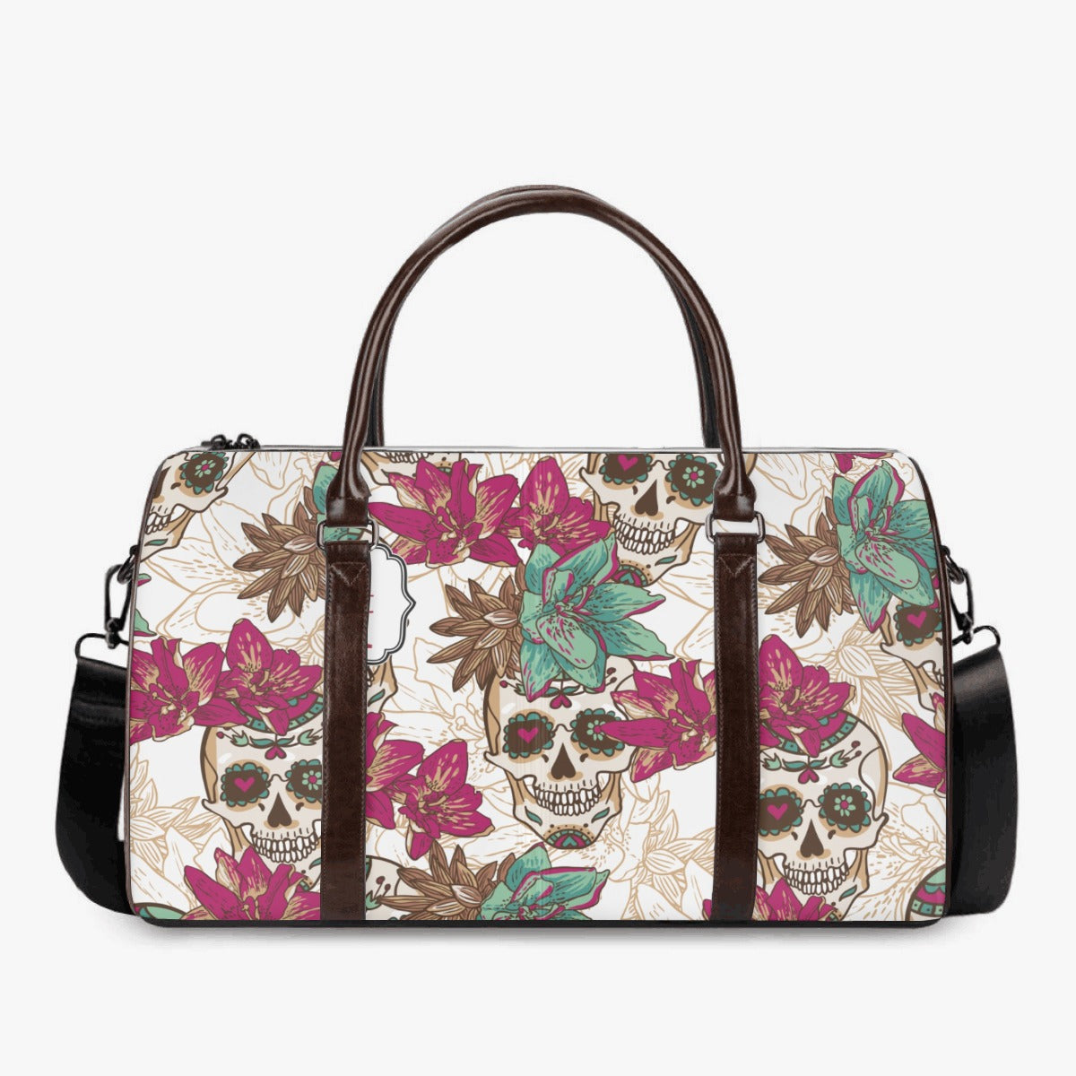 Floral skull duffel bag, evil weekender bags, skeleton weekender bags, motorcycle skull handbag, skull Overnight Bag, flaming skull travel bag