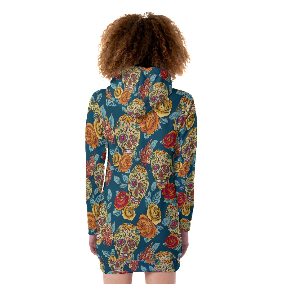 Sugar skull pattern All-Over Print Women's Heavy Fleece Long Hoodie