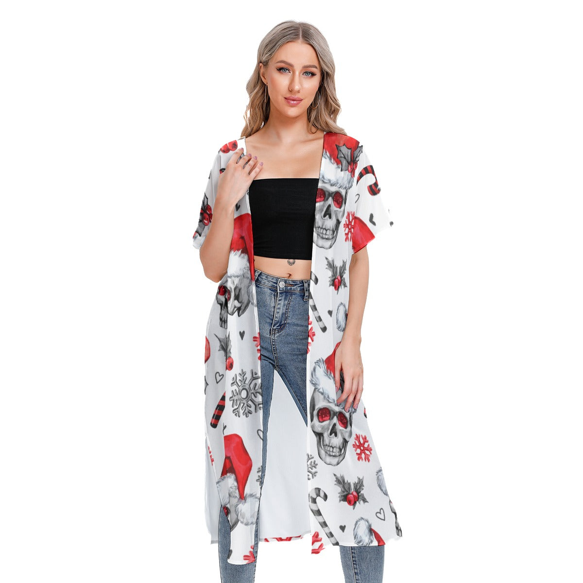 Christmas All-Over Print Women's Short Sleeve Cardigan