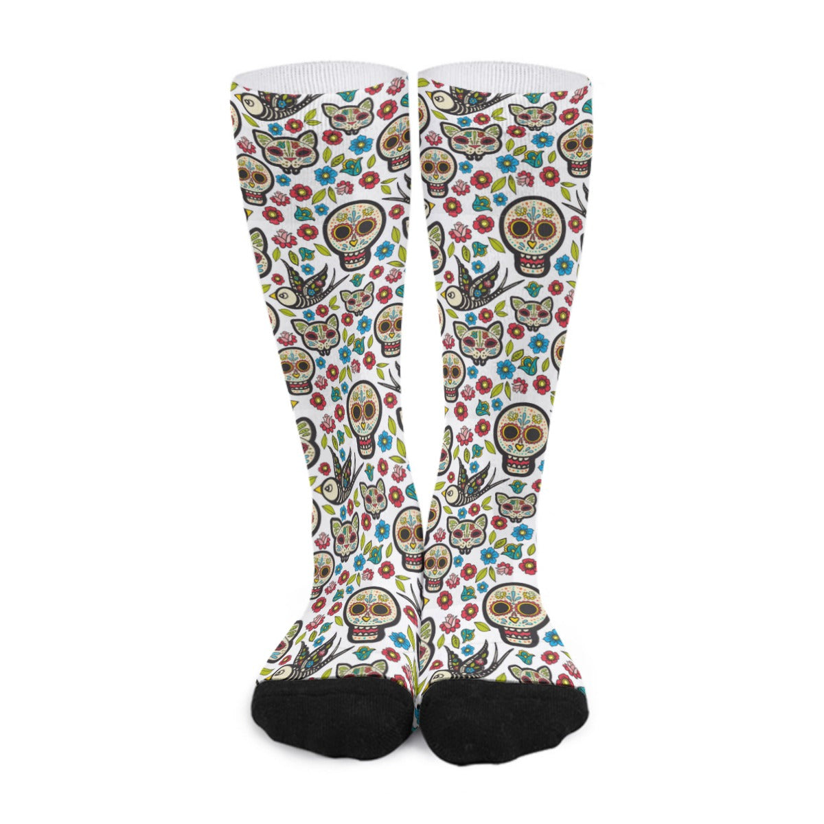 Day of the dead sugar skull Unisex Long Socks, Halloween gothic skeleton horror long socks