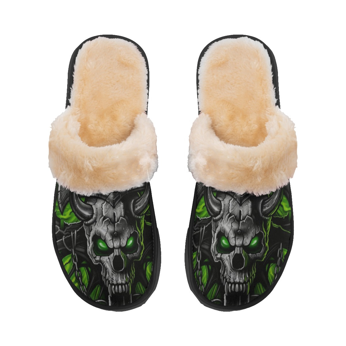 Dragon skull Women's Home Plush Slippers, Gothic skull Halloween women's sandals slippers