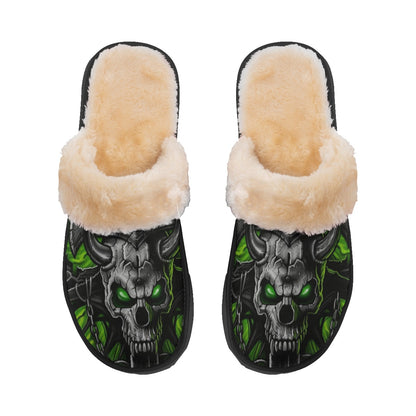 Dragon skull Women's Home Plush Slippers, Gothic skull Halloween women's sandals slippers