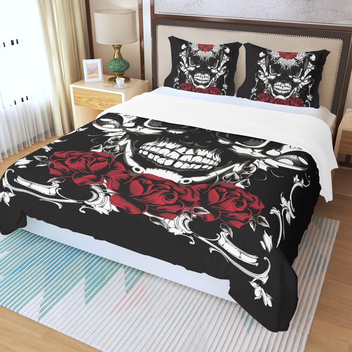 Floral rose skull Three Piece Duvet Cover Set