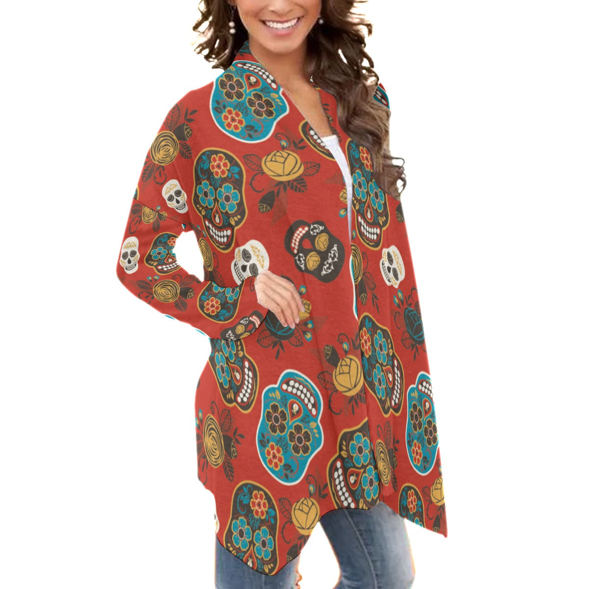 Dia de los muertos sugar skull Women's Cardigan With Long Sleeve